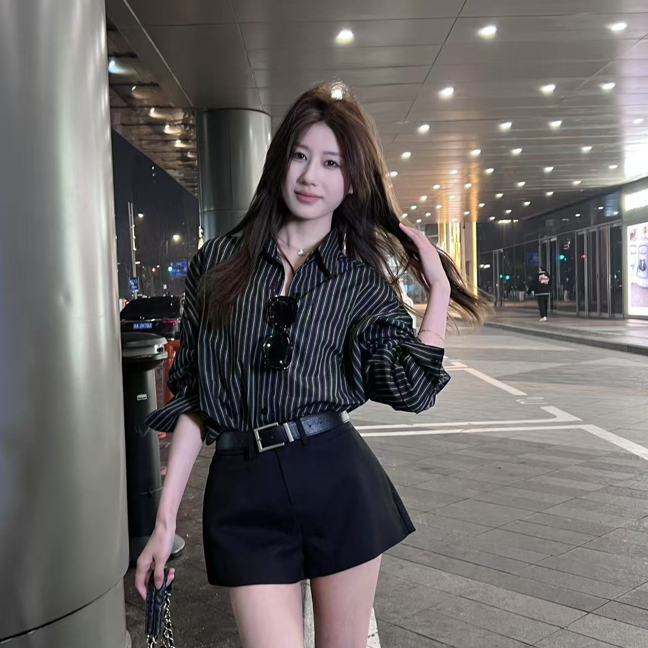 【孙钰颍】气质女装长袖时尚显瘦条纹宽松高腰洋气