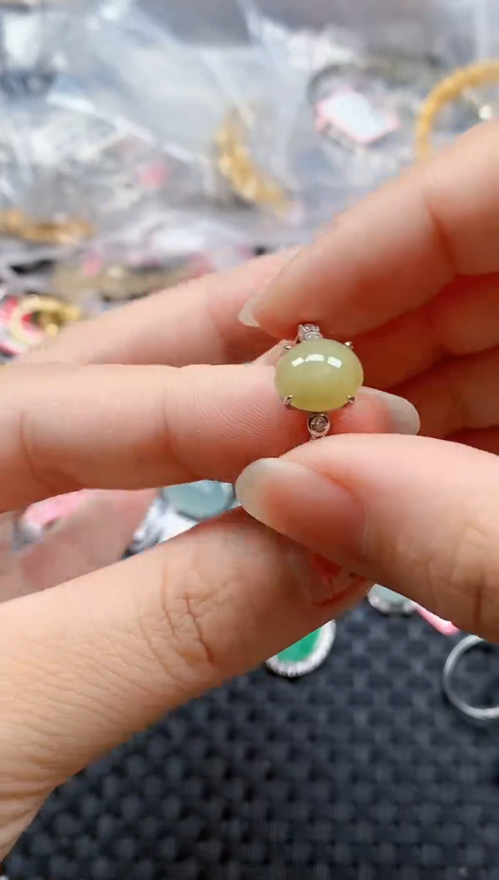 银S925镶嵌戒指翡翠天然A货缅甸翡翠