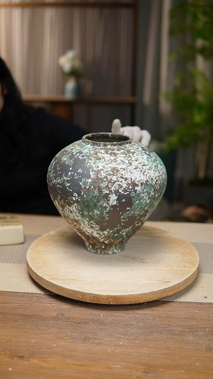 【闪购商品】陶瓷  花器涂鸦绿月亮罐
