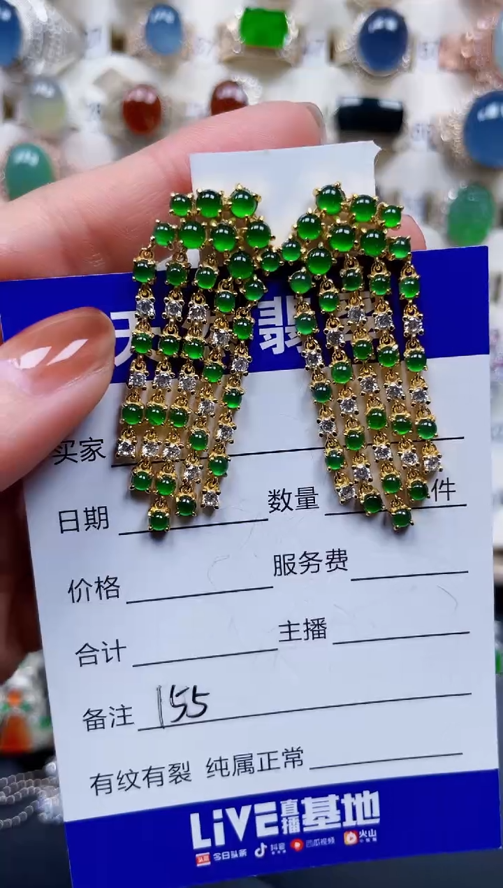 银S925镶嵌翡翠耳饰155