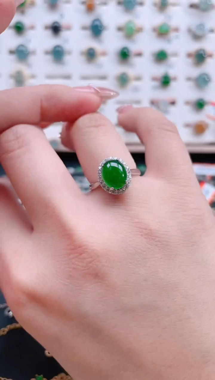 银S925镶嵌戒指翡翠天然翡翠