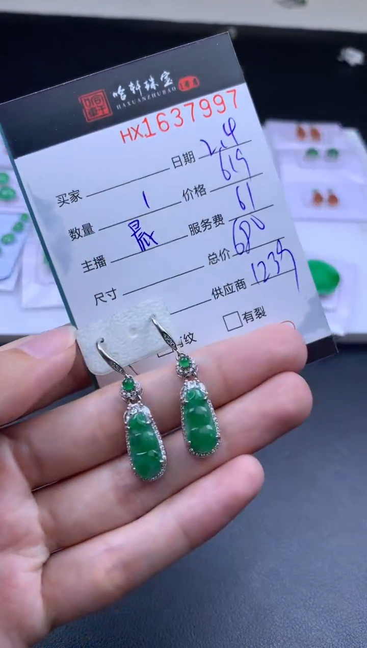 【闪购商品】翡翠挂件未镶嵌哈轩 耳饰一对