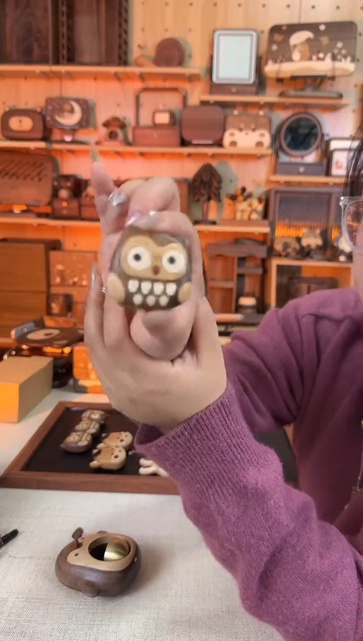 木北美黑胡桃猫头鹰冰箱贴