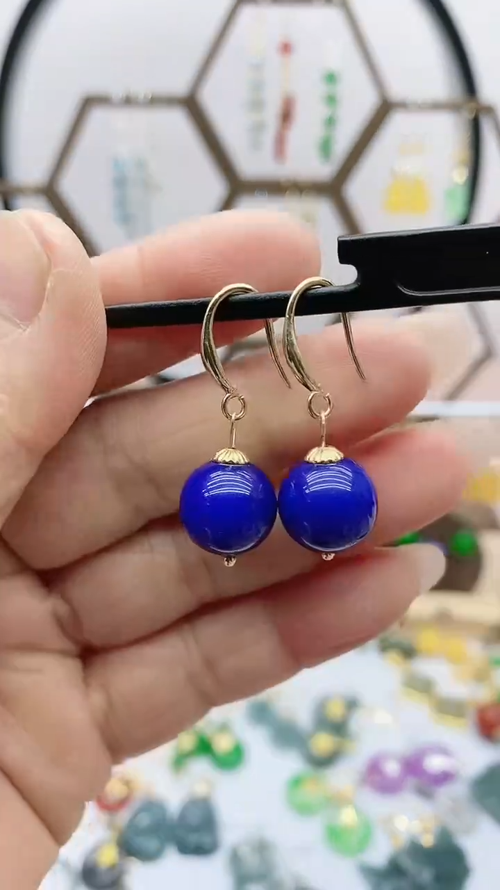 银S925镶嵌青金石耳饰74