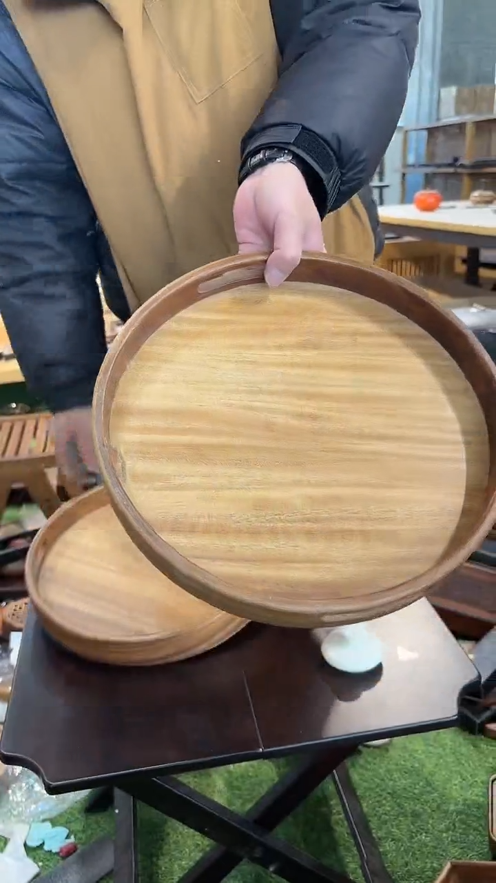 【闪购商品】瑕疵样品459胡桃木圆托盘大号