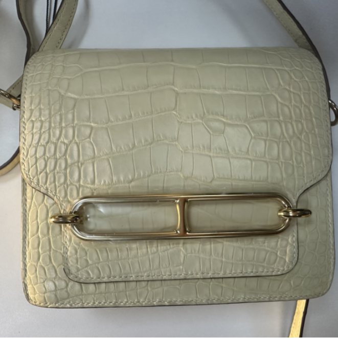 全新未使用 Hermes/爱马仕 小花6花 mini 猪鼻子香草色鳄鱼 U刻