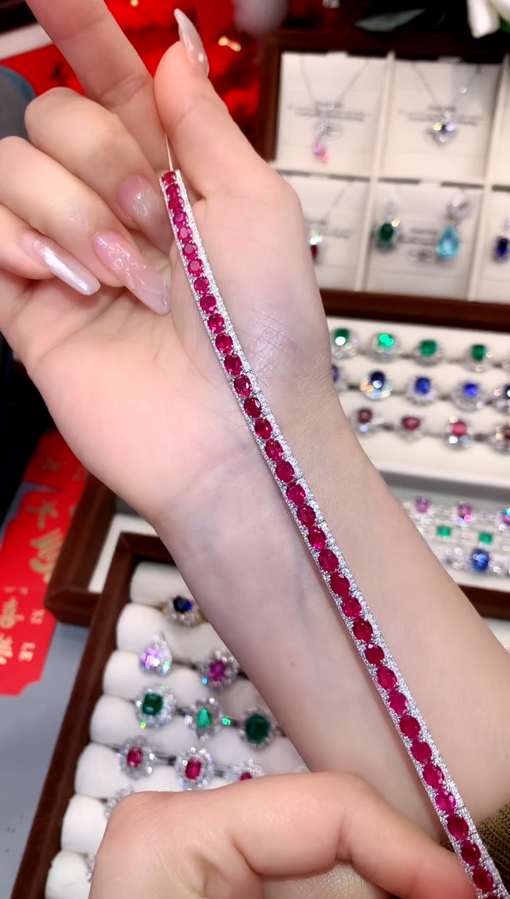 【闪购商品】红宝石手链18K金镶嵌11.46ct/天然宝石/七天无理由
