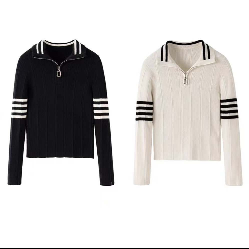 针织衫上衣冬厚款条纹衫设计感小众拼色长袖绵羊毛毛衣