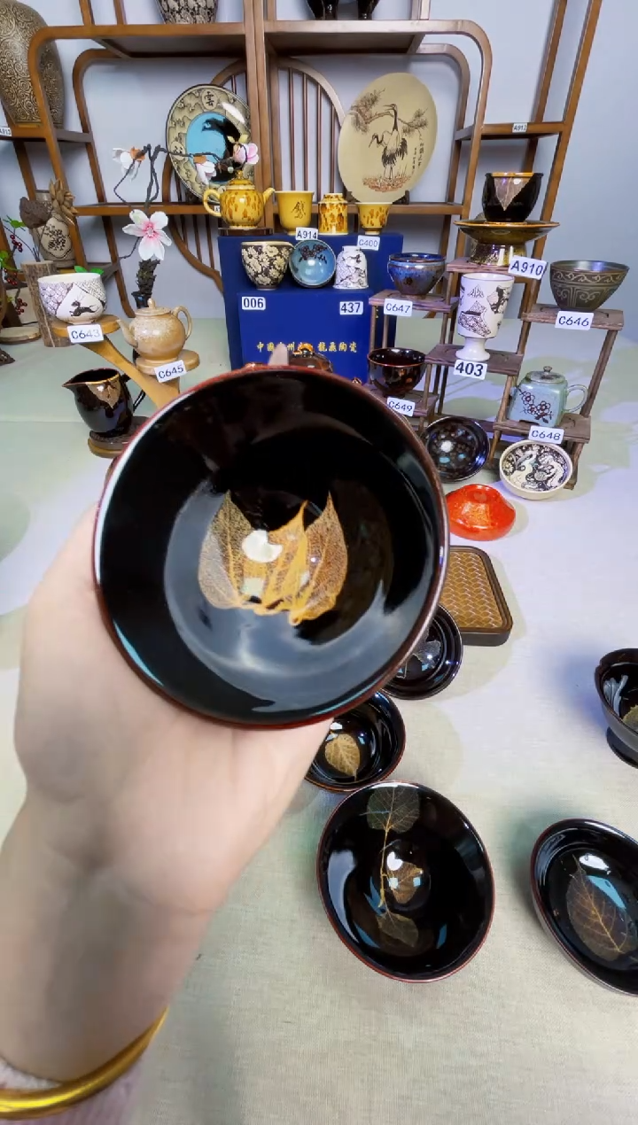 光****6【特价绿色大漆木叶斗笠盏】非遗大师手工高温瓷特价款