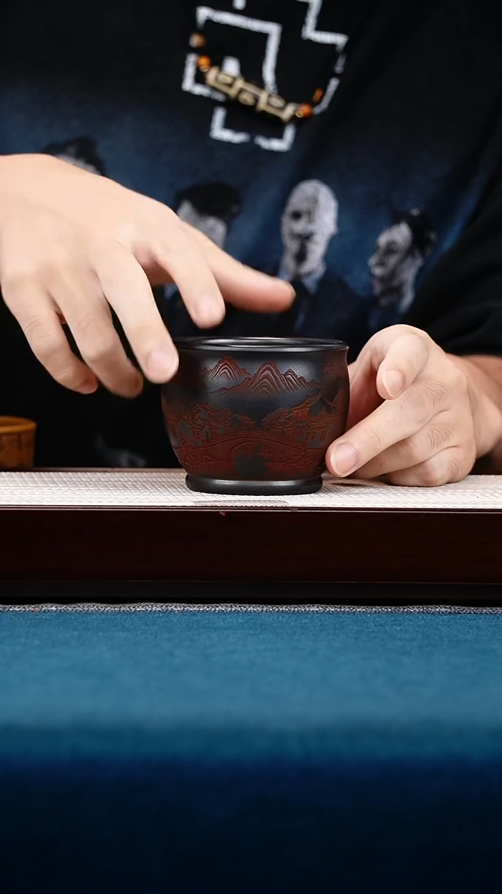 茶壶紫砂石黄主人杯彩刻