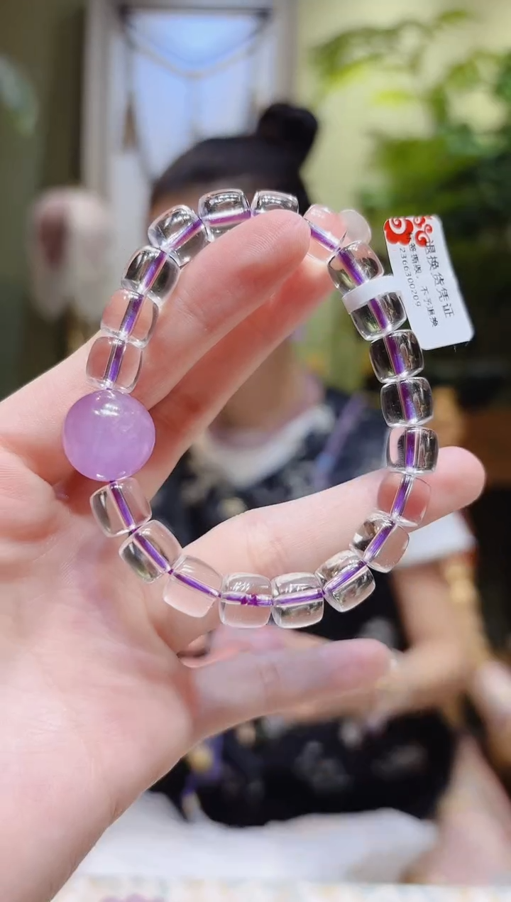 【闪购商品】锂辉石手串未镶嵌紫锂辉顶珠直切白水晶手串