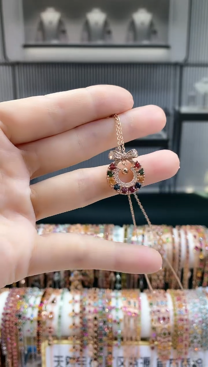 银S925镶嵌吊坠碧玺666666666