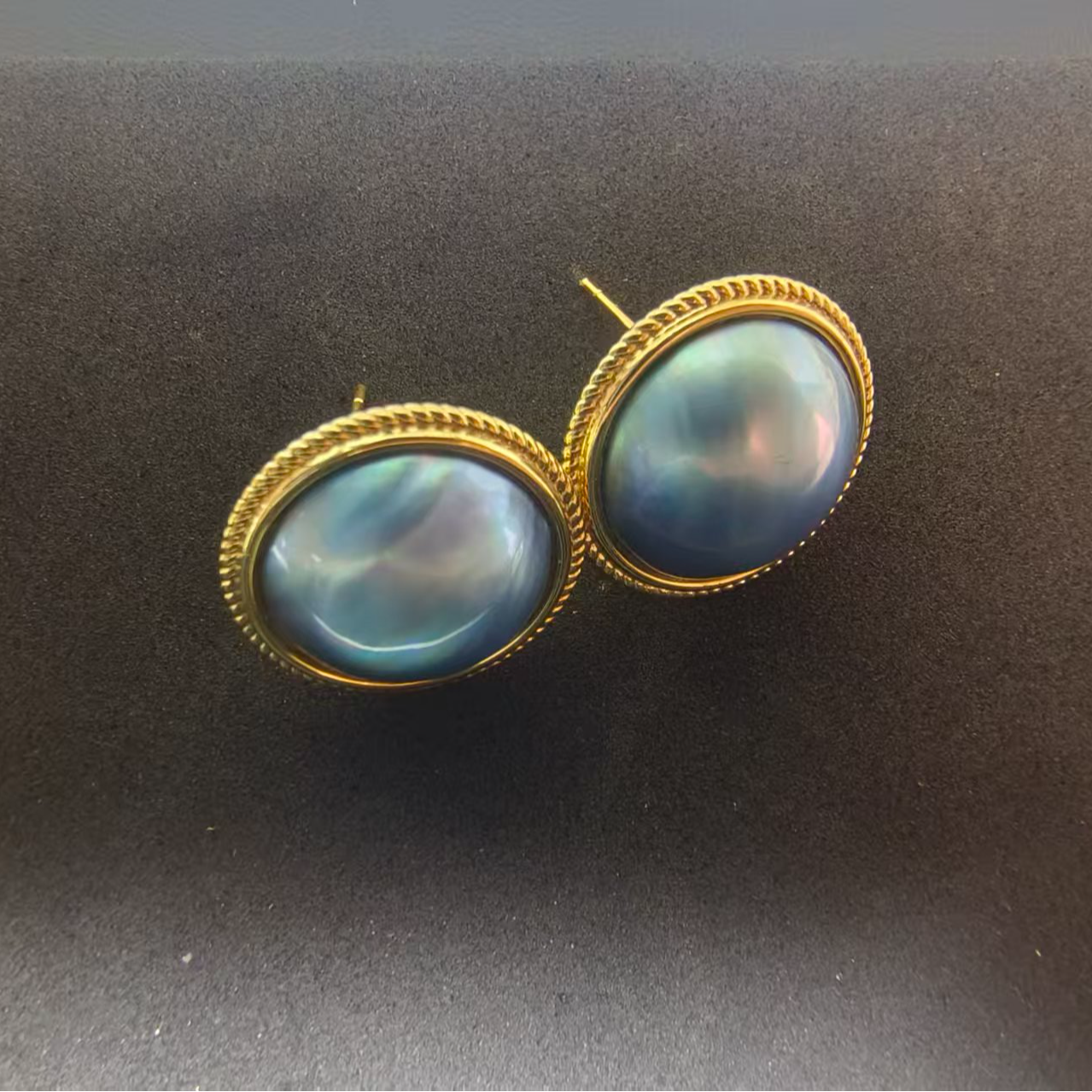 特级优质星空蓝小香风麻花款精工海水马贝耳钉时尚气质