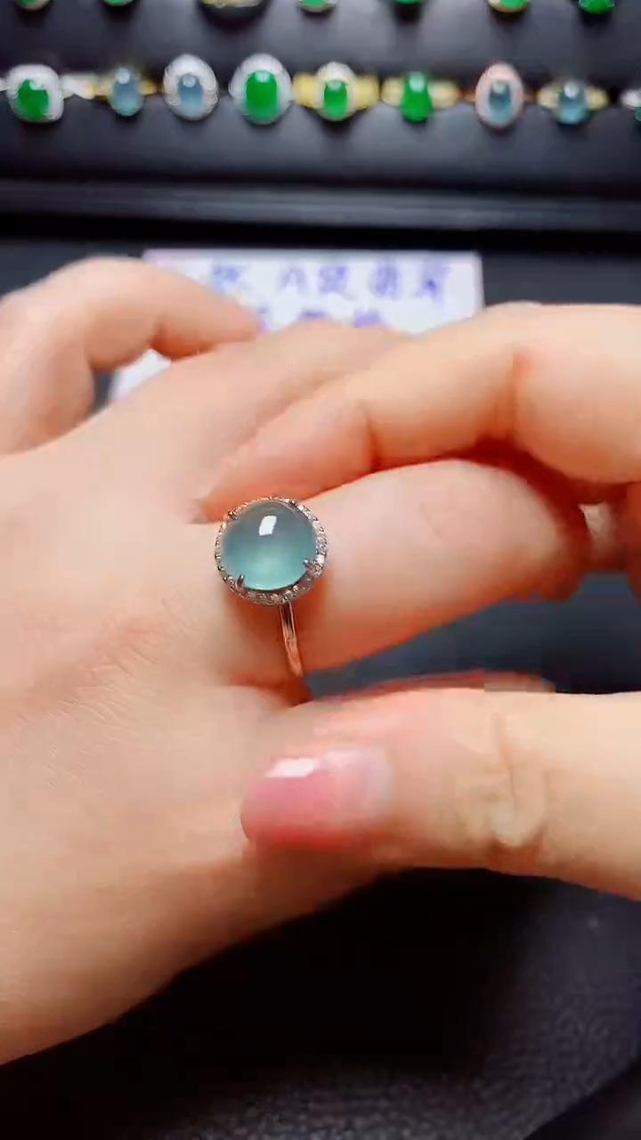银S925镶嵌戒指翡翠 天然翡翠A货s925银镶