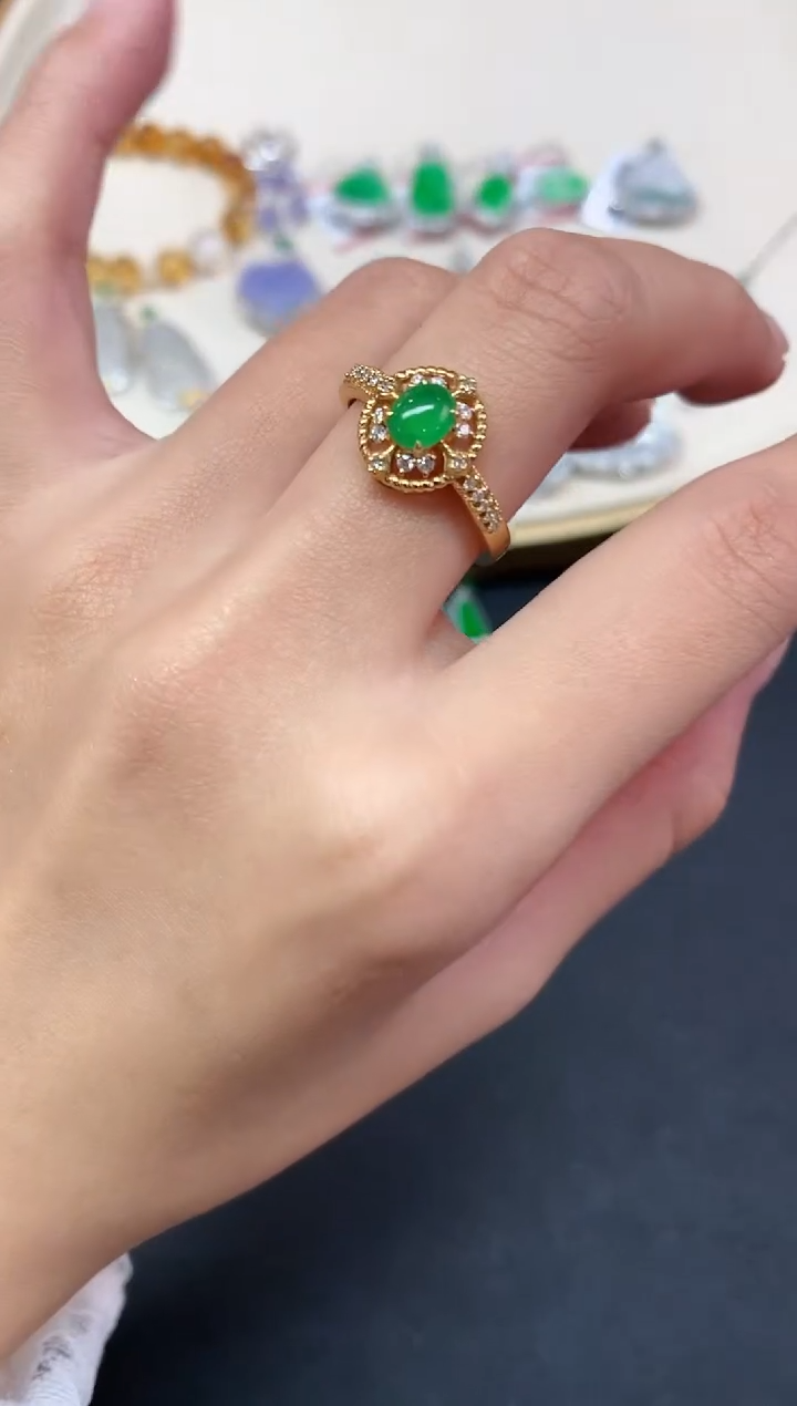 【闪购商品】翡翠戒指18K金镶嵌A398|3800