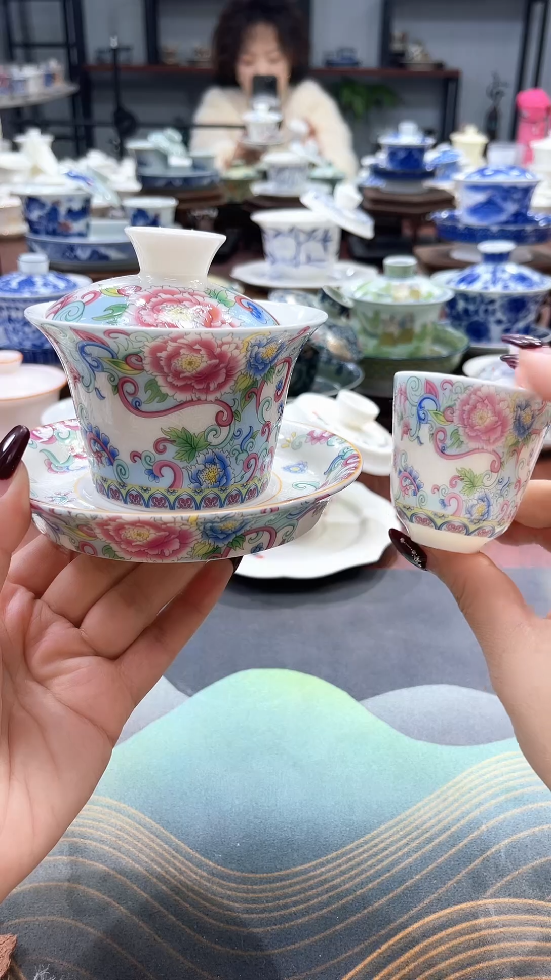 【闪购商品】掐银牡丹珐琅彩盖碗+1杯
