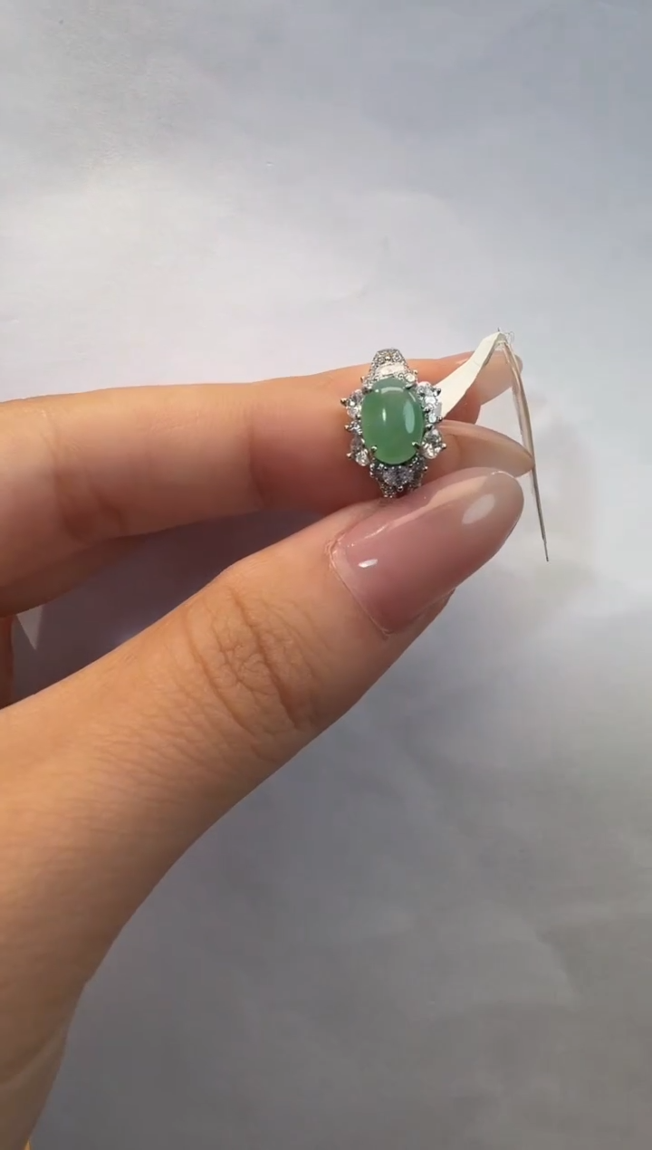 银S925镶嵌戒指翡翠925银镶翡翠戒指镶嵌294