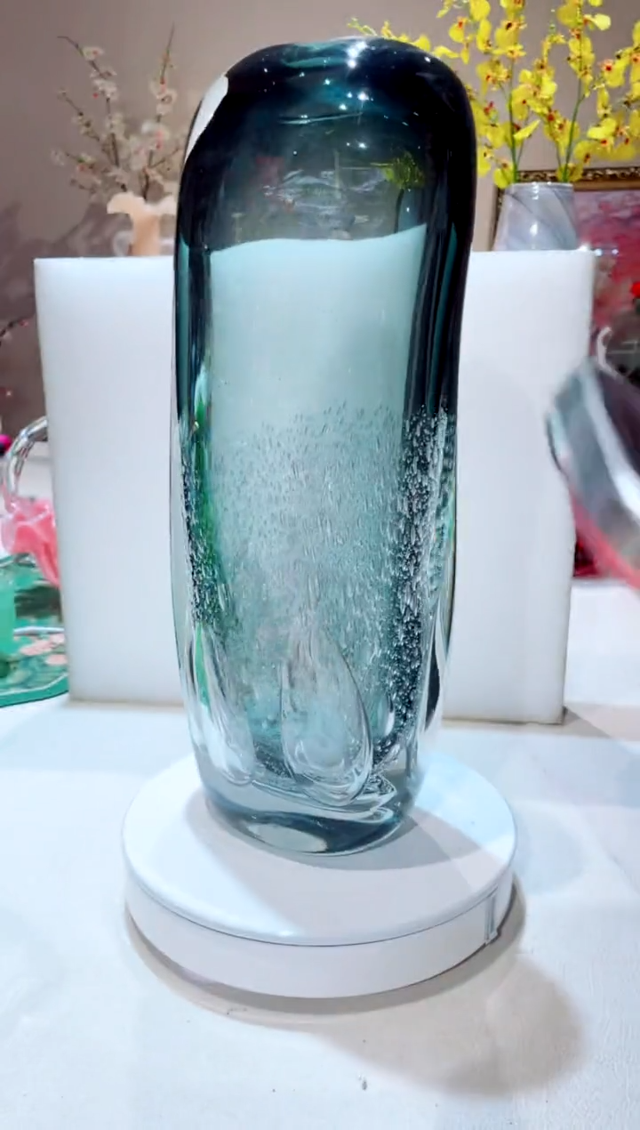 【闪购商品】琉璃手工艺品高款灰色泡泡重工花瓶 微瑕