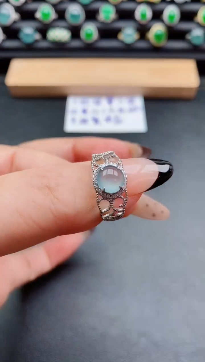 银S925镶嵌戒指翡翠1