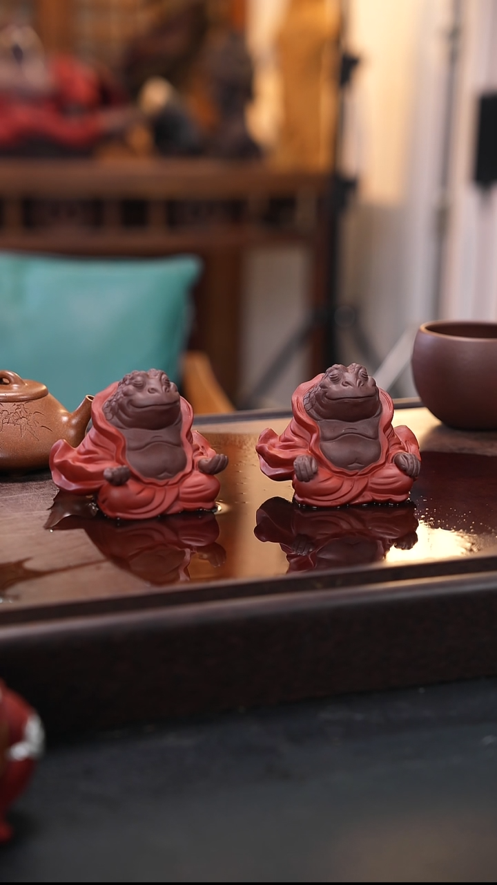 蟾仙一对雕塑茶宠摆件