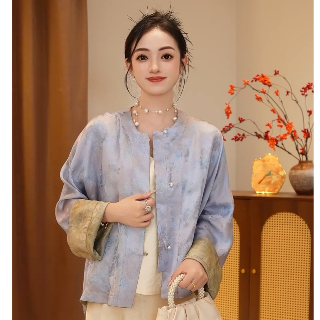 【翠相缠】新中式国风花萝提花手工盘扣上衣外套2025C4257-元元