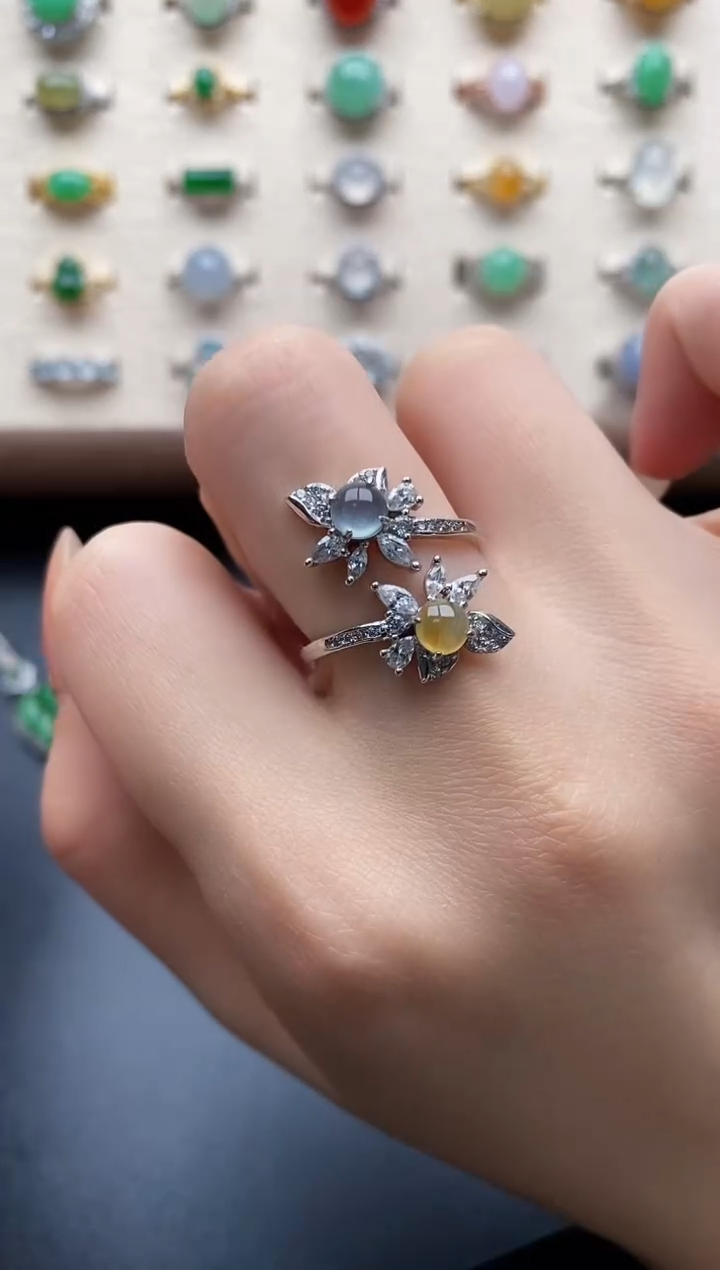 银S925镶嵌戒指翡翠一物一证一礼盒