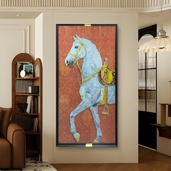 复古风玄关装饰画马到成功走廊尽头挂画新中式骏马入户画马80160