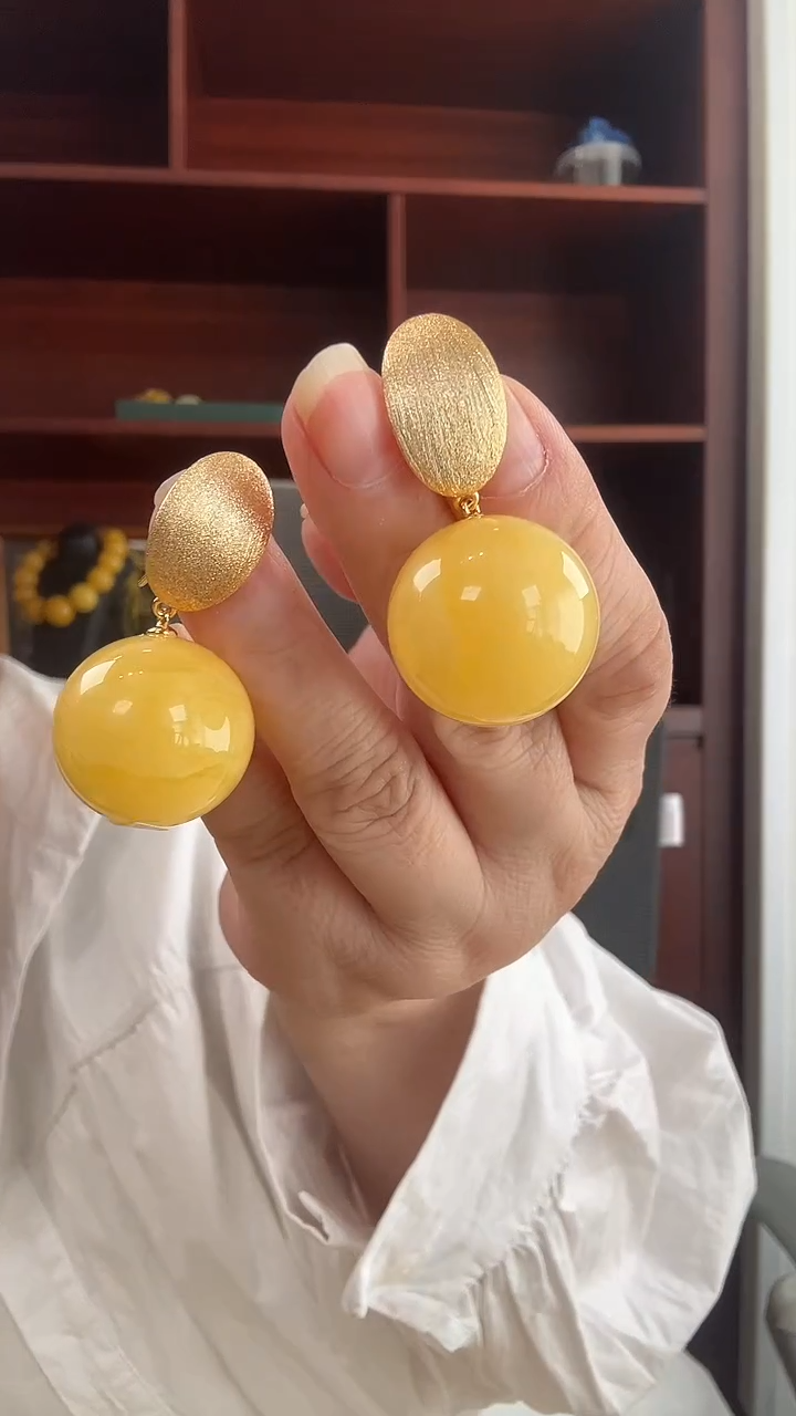 琥珀银S925镶嵌耳饰耳环