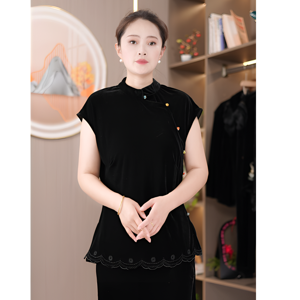 桑蚕丝落肩袖常规立领成人薄款夏季短袖衬衫中国风茶服薄雾