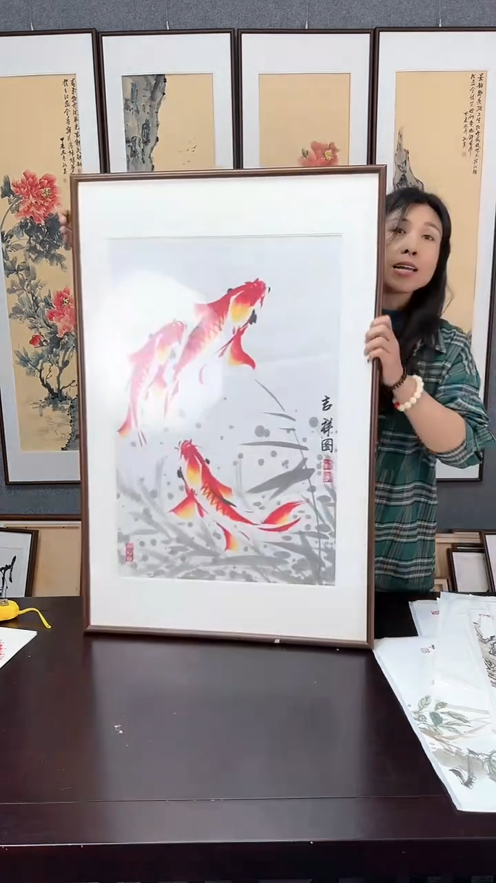 【闪购商品】国画鱼跃龙门  实木装裱60*92