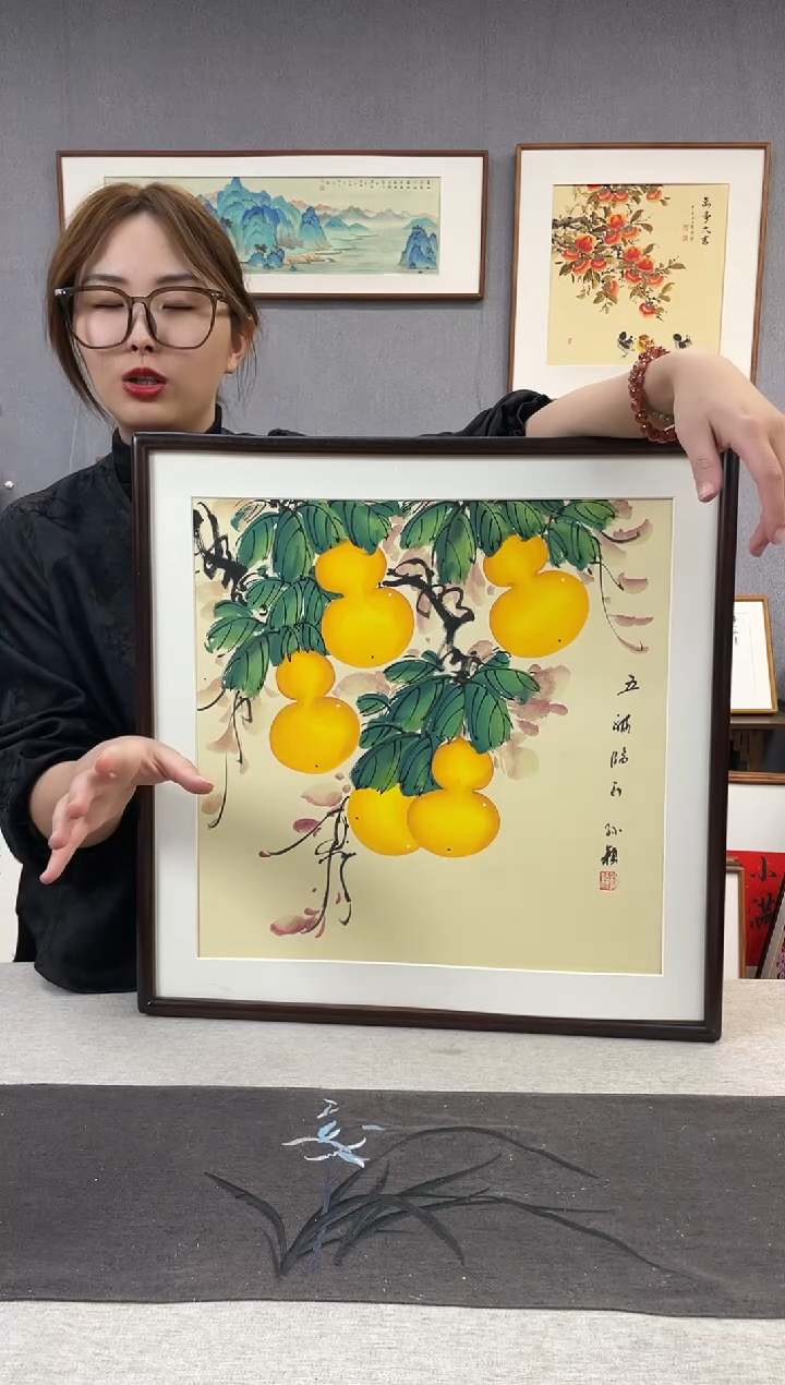 【闪购商品】国画孙颖-纯手绘带框作品-52*52-葫芦