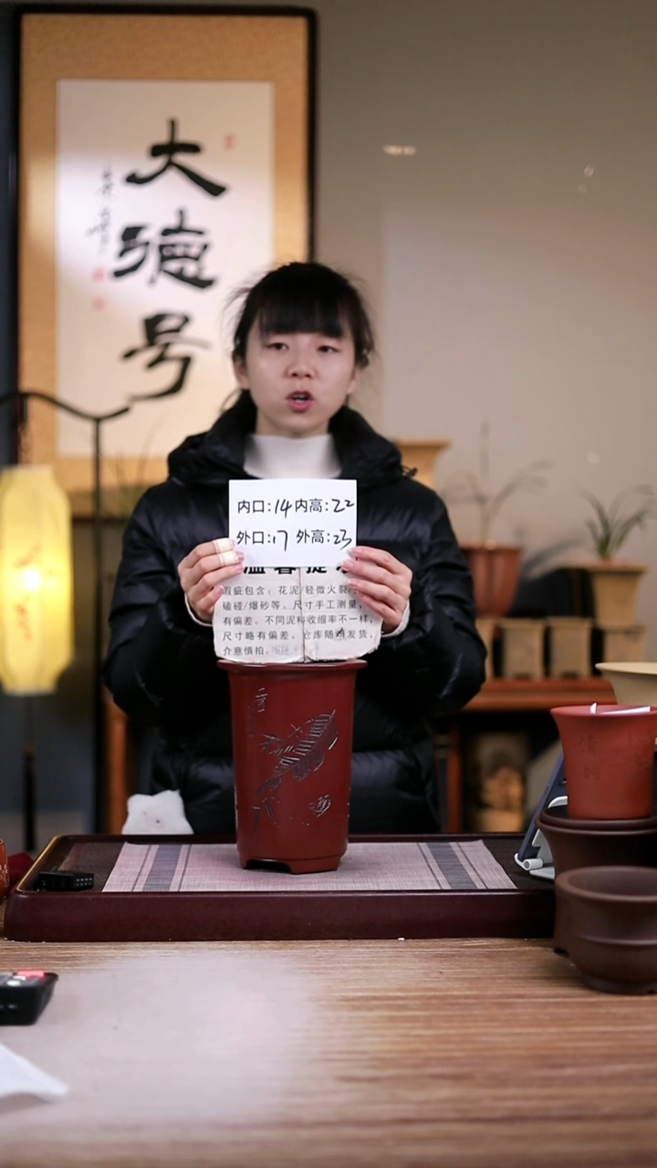 紫砂花盆瑕疵胭脂红刻芭蕉笼香款一只无托盘