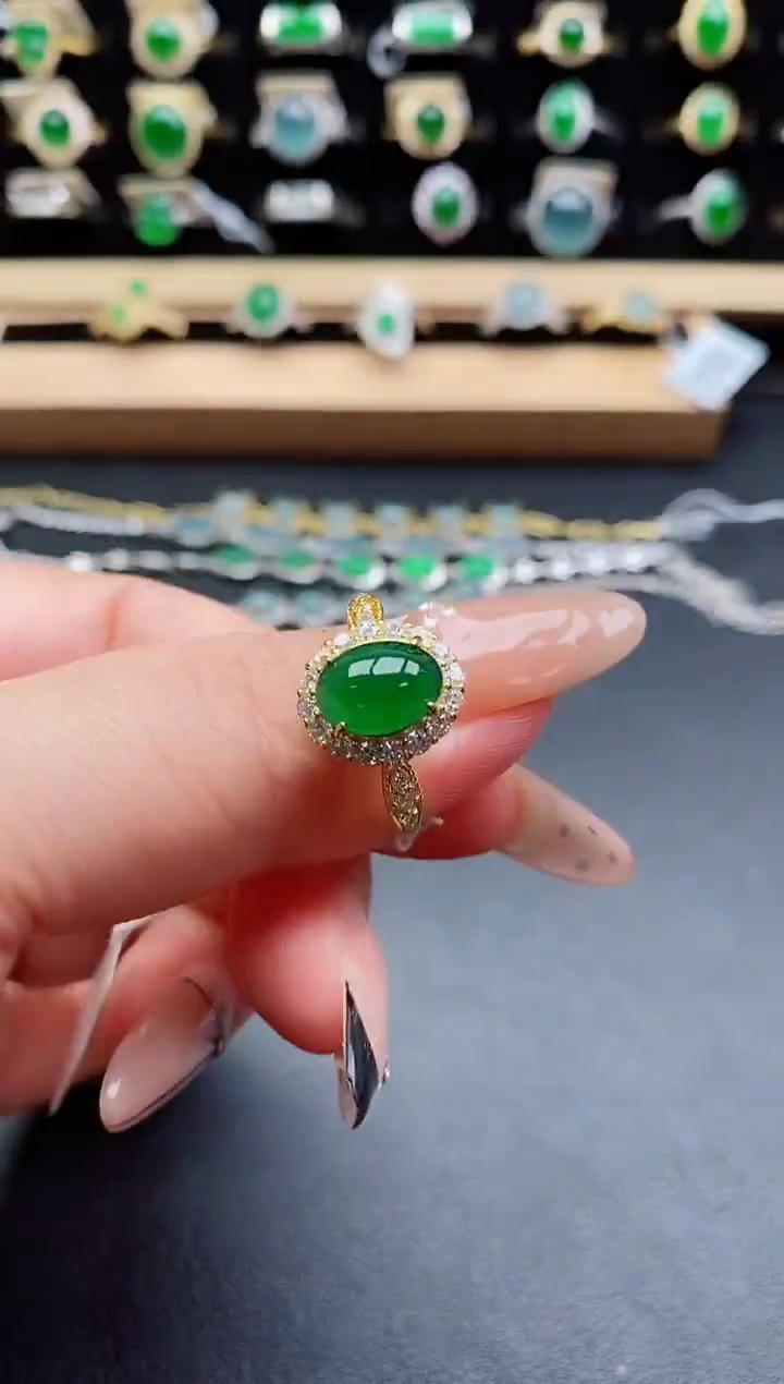 银S925镶嵌戒指翡翠1