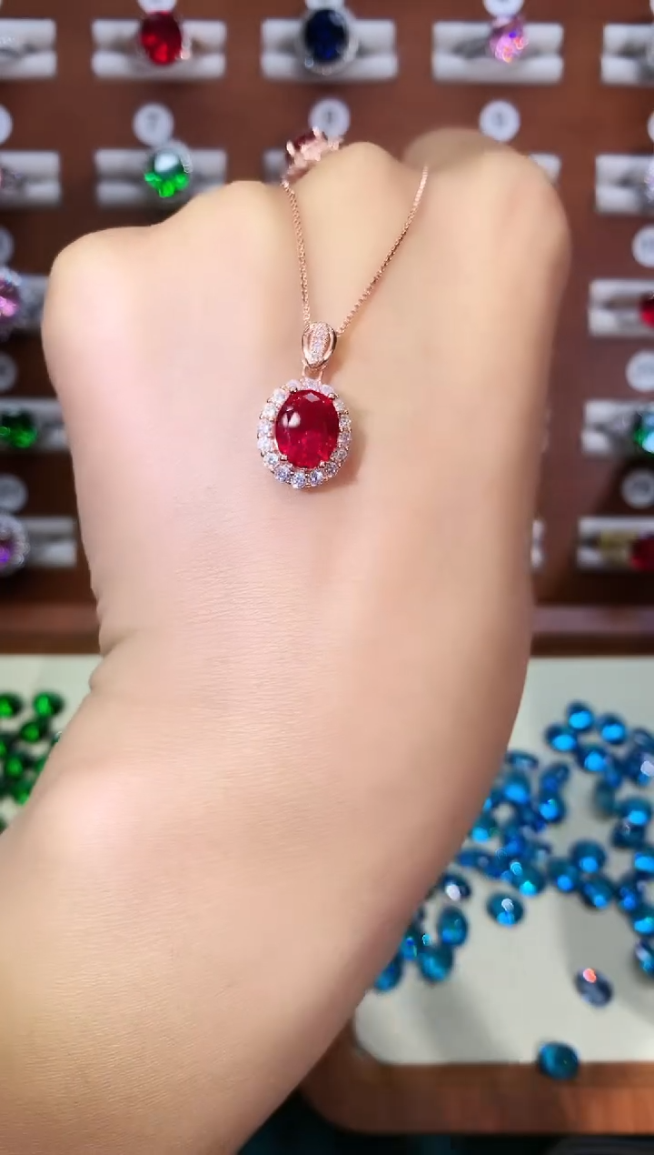 吊坠(赠链)银S925镶嵌红宝石810玫瑰金