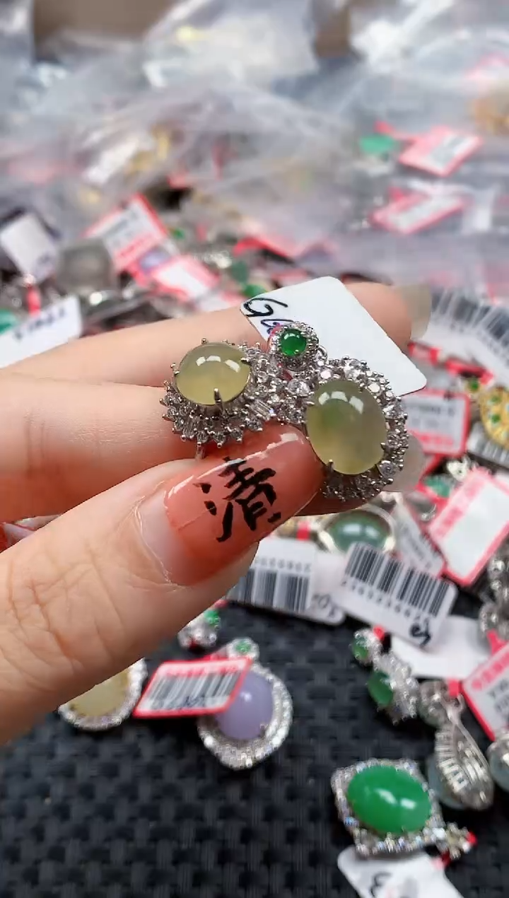 银S925镶嵌戒指翡翠天然A货缅甸翡翠