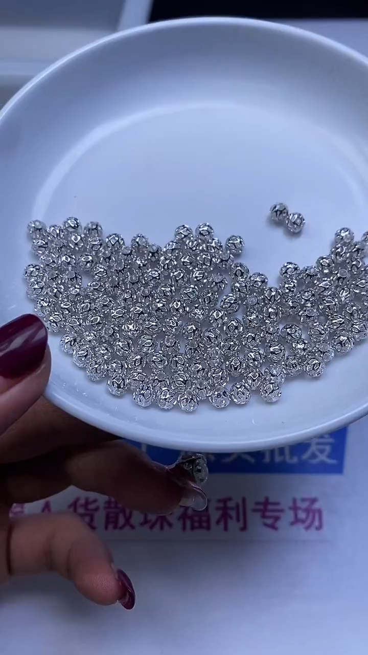 合金散珠玛瑙/玉髓C93 合 琻 银色镂空4+mm30个10元