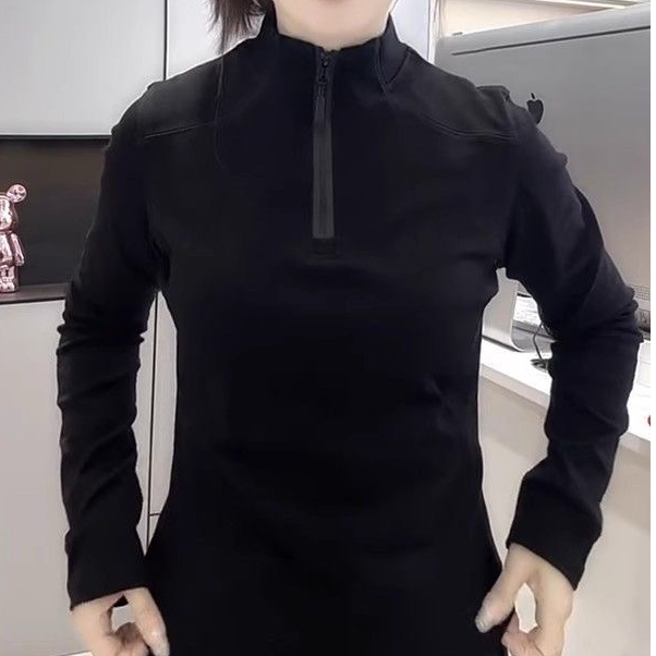 5001 春季新款设计感线条拉链长袖T恤修身显瘦百搭打底短上衣 F80