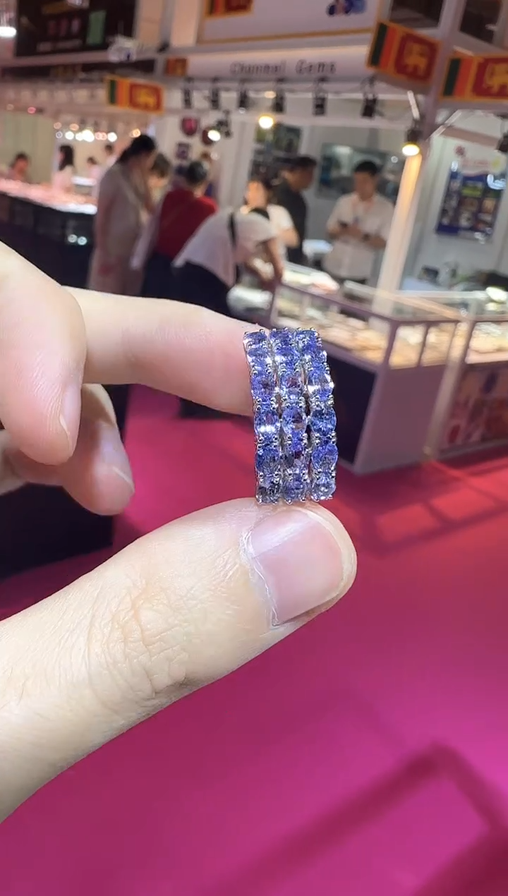 银S925镶嵌戒指坦桑石11mm排戒