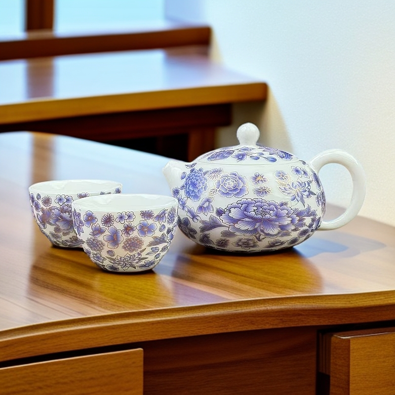 大西施壶一壶两杯（蓝莲花）C63