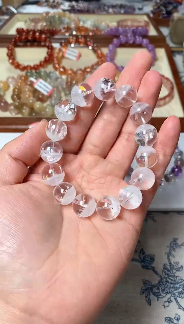 未镶嵌手链水晶白幽灵七彩共生13.8