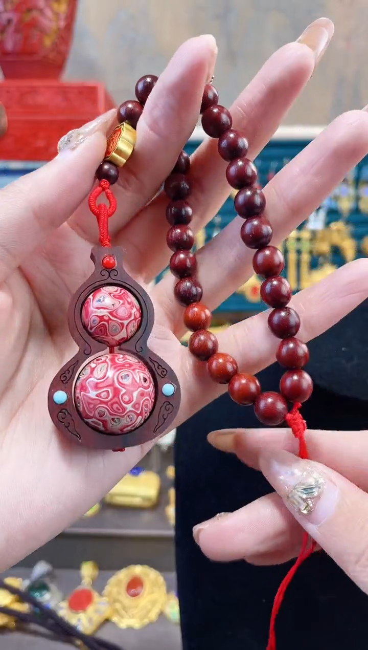 【闪购商品】非遗犀皮漆精品车挂粉色