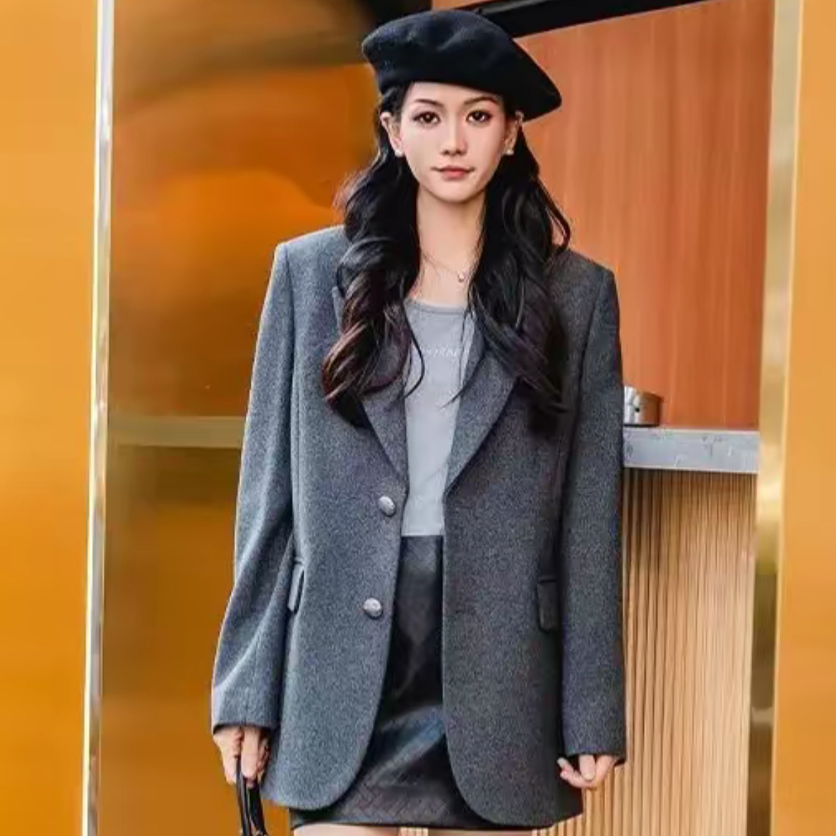 GIRDEAR/哥弟轻职风口袋小香风翻驳领女式西装外套女士西服140048