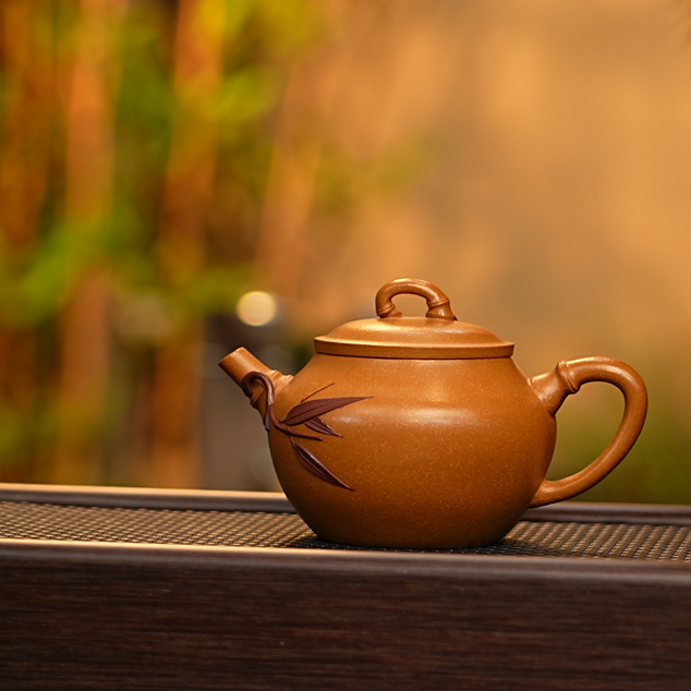 102 竹段 220cc 紫砂壶 xh