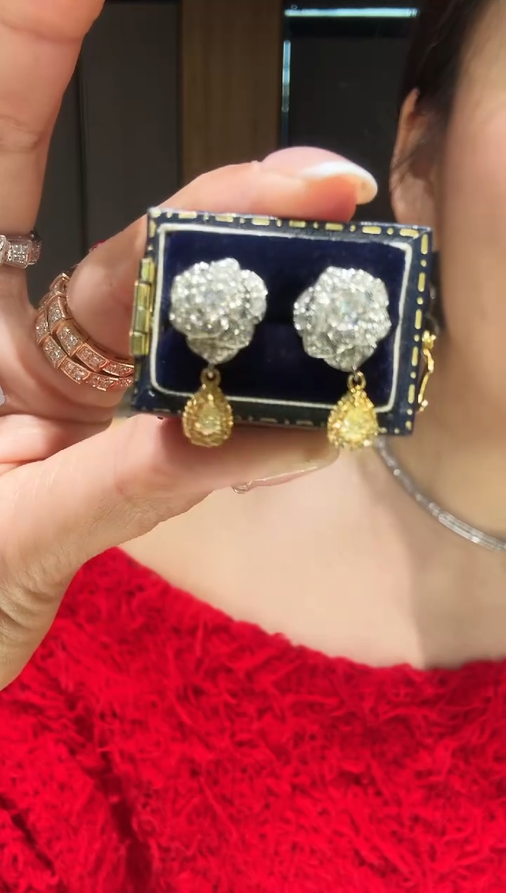 【闪购商品】钻石耳饰18K金镶嵌玫瑰花黄钻