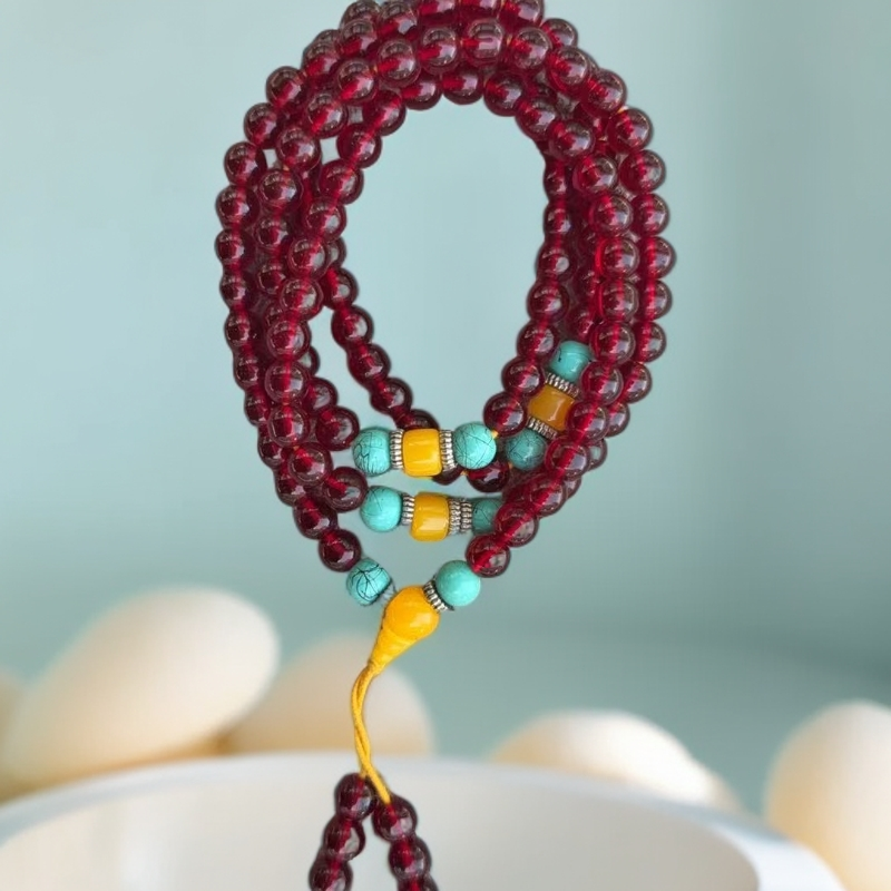 手链 精美时尚 净体石榴红108项链