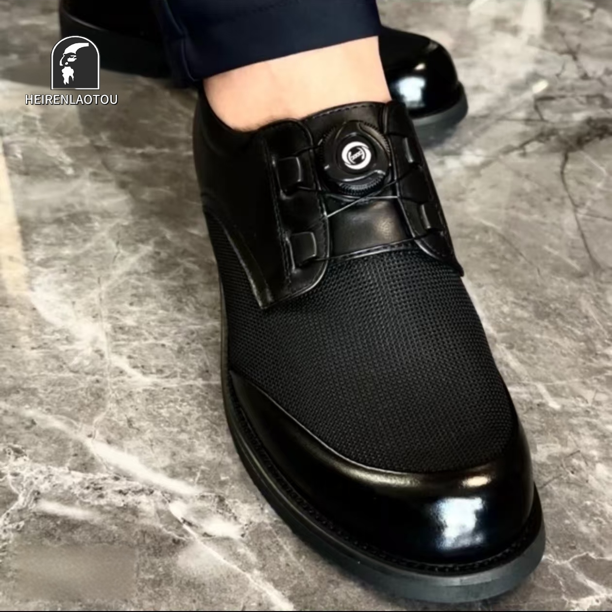 【黑人老头】2025新款冰丝网旋转扣舒适透气百搭休闲皮鞋运动男鞋