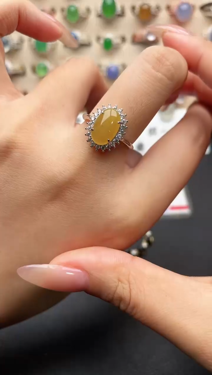 银S925镶嵌戒指翡翠一物一证一礼盒