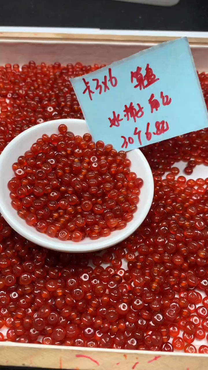 未镶嵌散珠南红玛瑙B2254 冰柿子南红算盘3*6mm30个6.8元