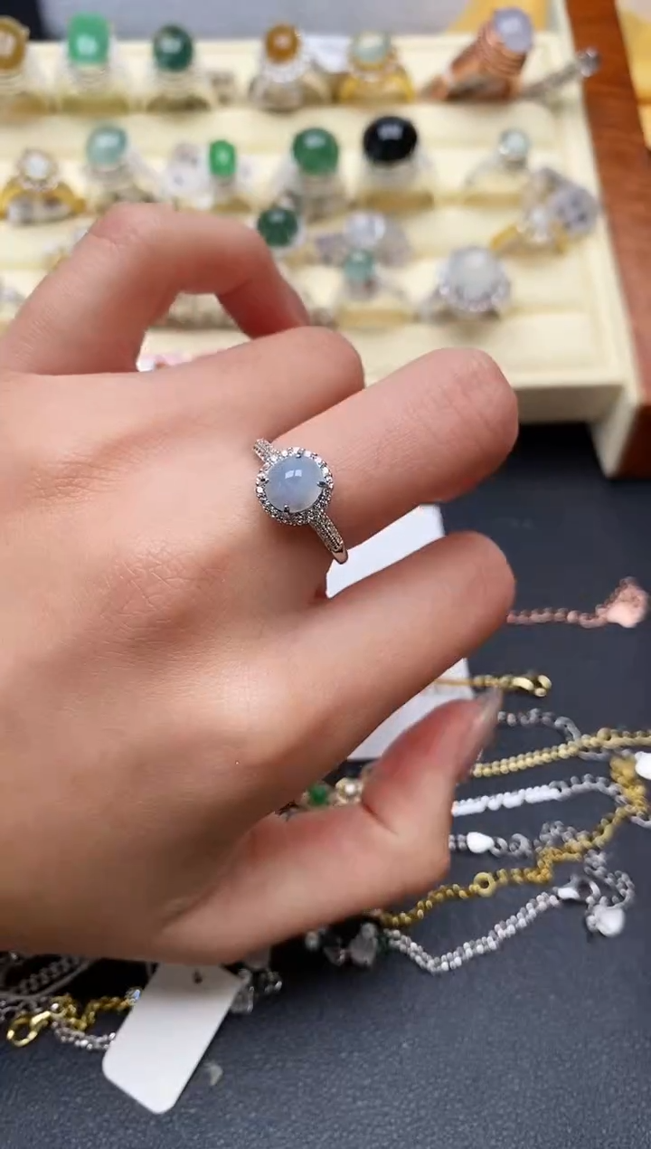 【闪购商品】翡翠戒指银S925镶嵌缅甸翡翠3  6+9