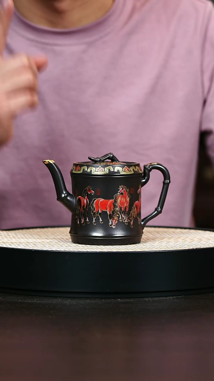 茶壶紫砂黑墩头珐琅一品竹段260cc